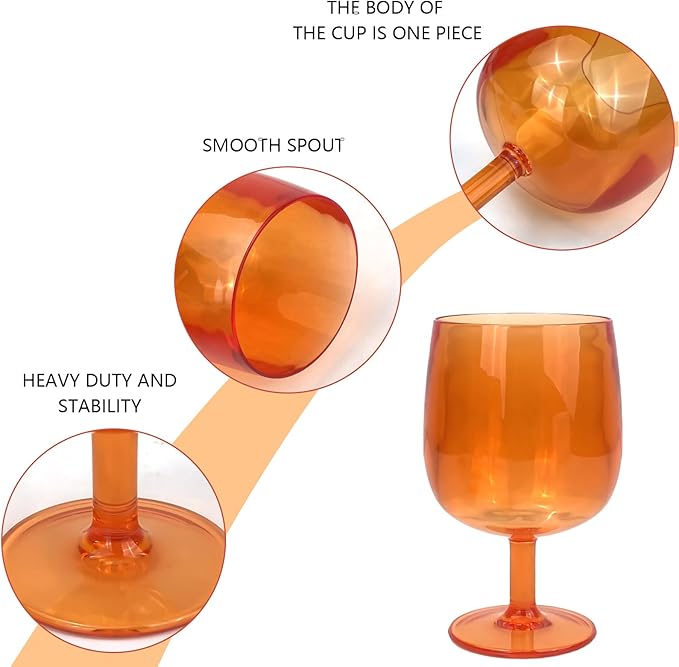 Yalin Set of 6 Unbreakable 12 oz Acrylic Plastic Wine and Water Tumbler Stackable Goblets. (Orange, 12 oz)