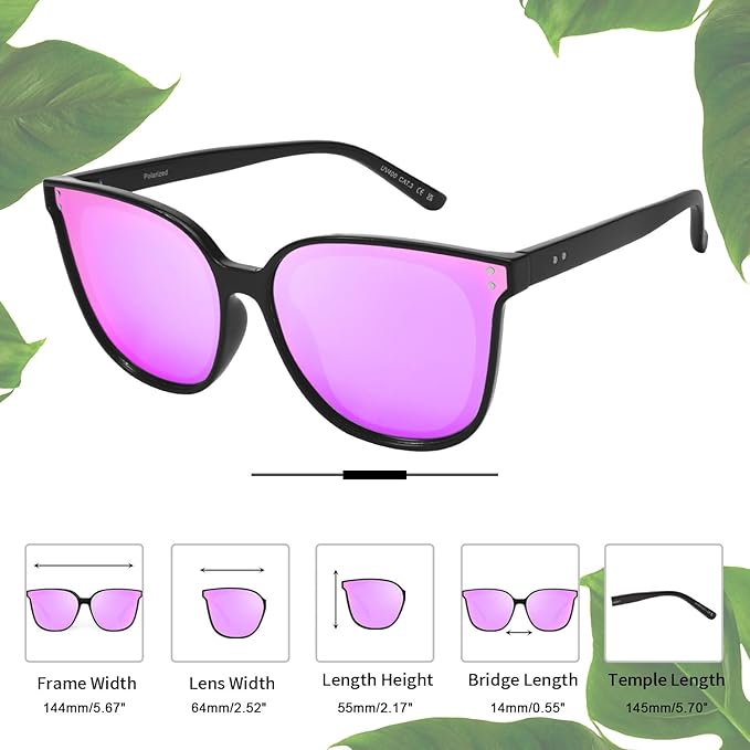 LVIOE Oversized Polarized Sunglasses for Women Trendy Large Cat Eye UV Protection Shade LS1627s
