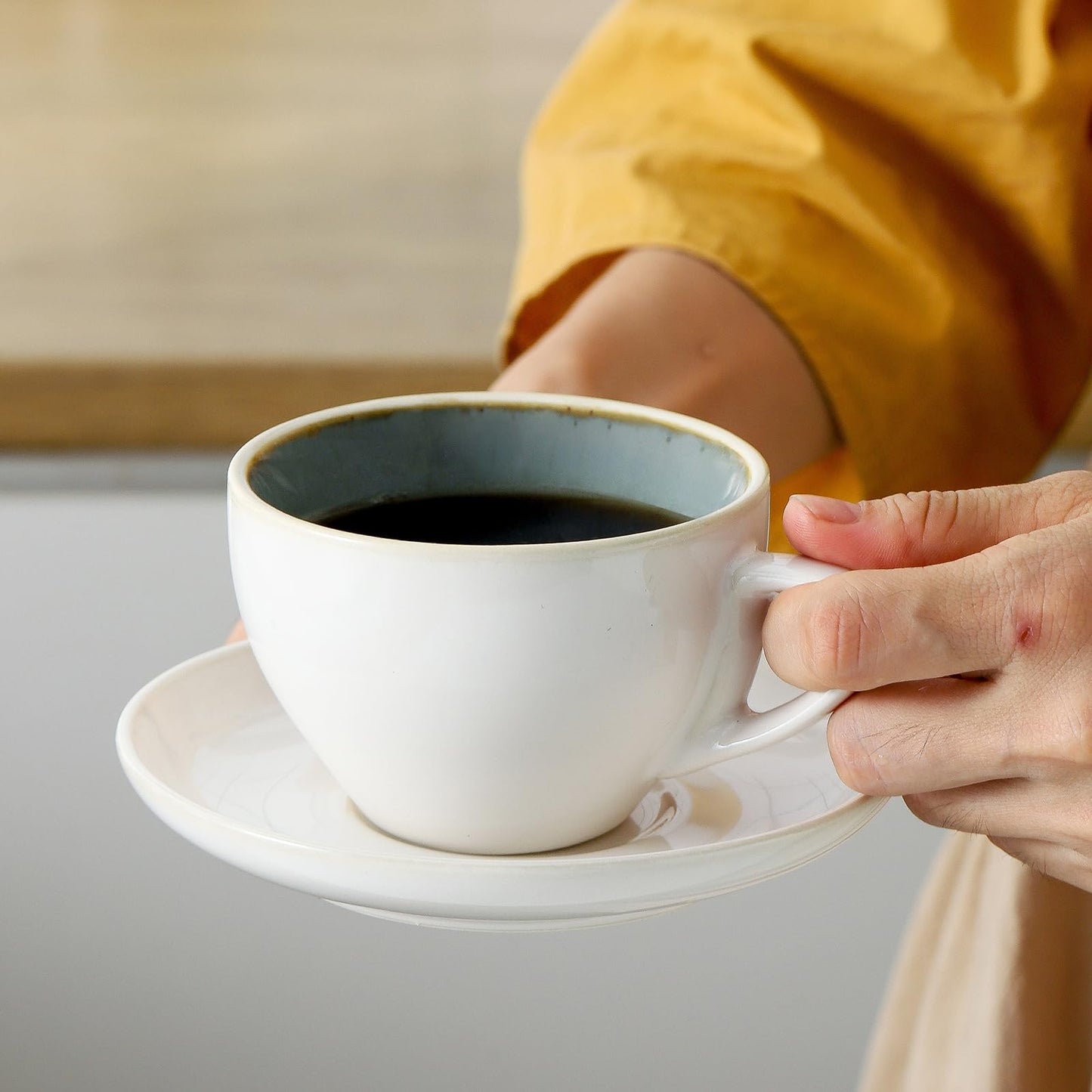 Stackable Cappuccino Cup Set of 4 [8oz] Activated-Glazed Ceramic Coffee Cup