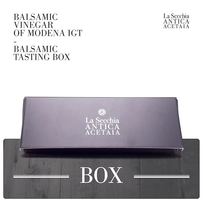 La Secchia Balsamic Vinegar of Modena PGI Tasting Box of 5 Varieties of Balsamic Vinegar of Modena PGI with Different Ages, 5 Bottles of 50 ml, Handmade in Italy