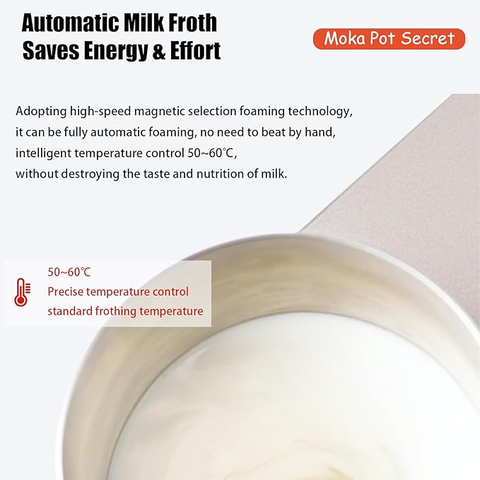 Espresso Maker with Milk Frother Electric Moka Pot 2-in-1 Espress Machine Aluminium One-Touch Operation Milk Froth Fine and Dense White 110V