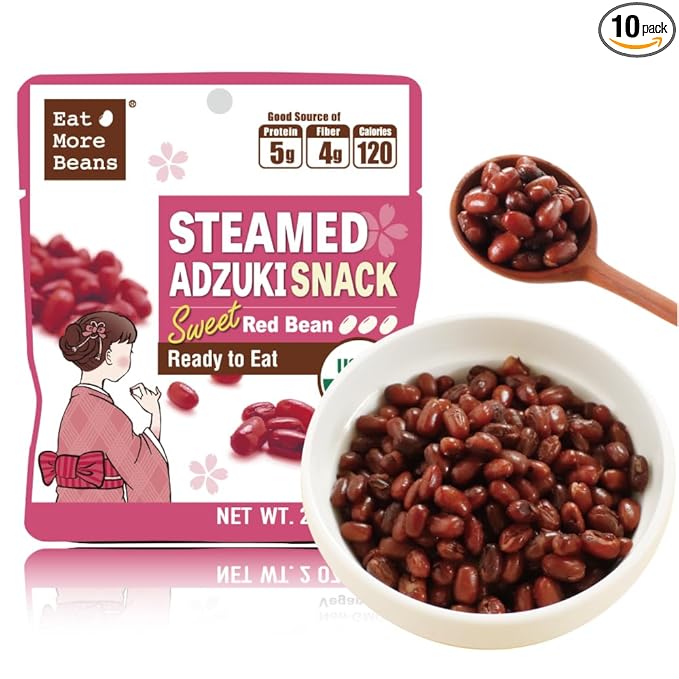 ?륟at More Beans?멣TEAMED ADZUKI SNACK -Sweet Red Bean, steamed bean, Organic Adzuki Beans, healthy USDA Certified, Vegan, Non-GMO (2oz, 10packs)