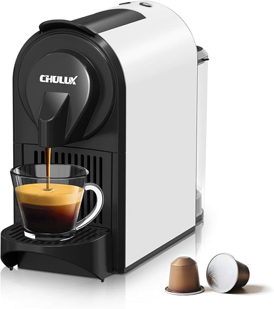 CHULUX Mini Espresso Machine for Nespresso Pod, 20 Bar Single Serve Coffee Maker, 1400W, White