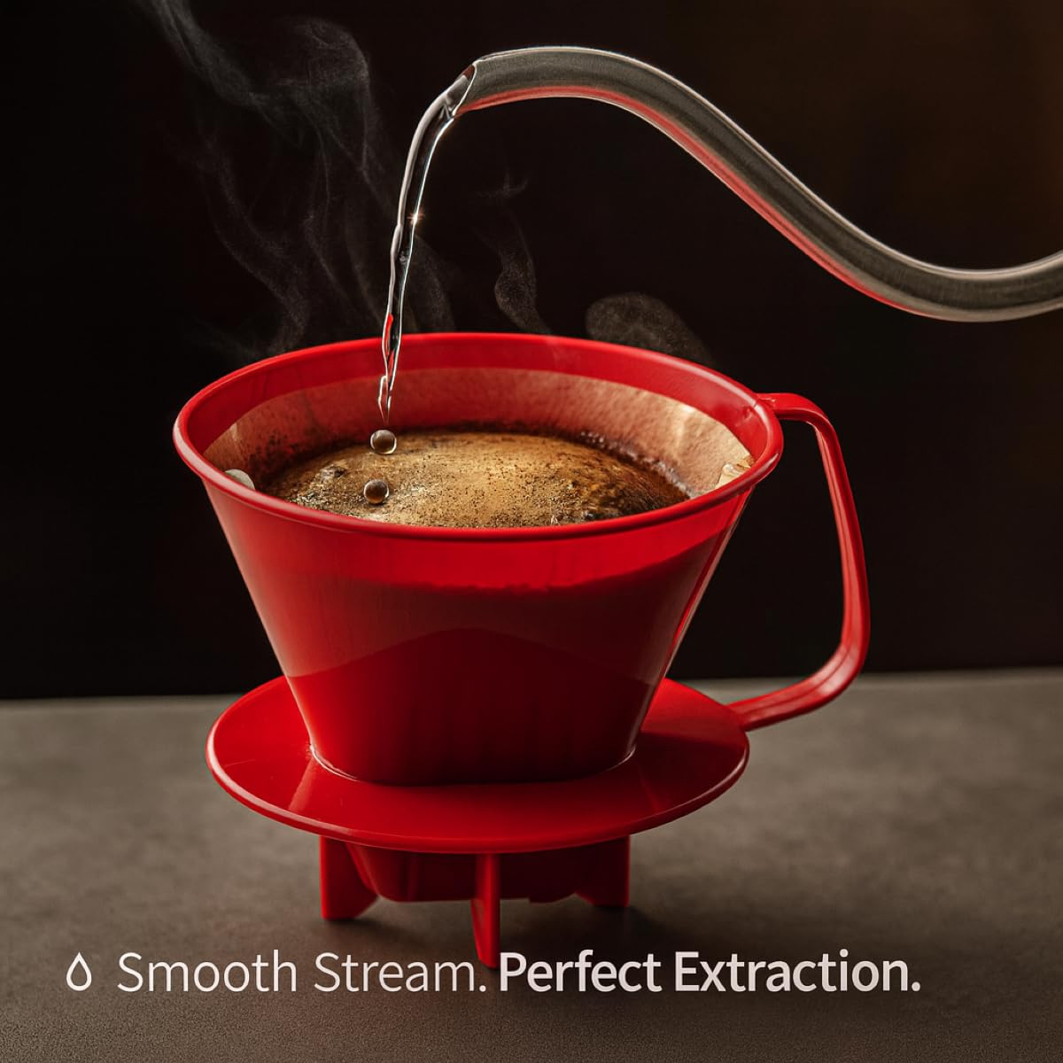 Fino Pour-Over Coffee Brewing Filter Cone, Number 4-Size, Red, Brews 8 to 12-Cups