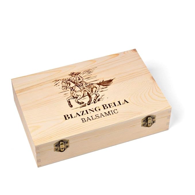 Blazing Bella Flavored Balsamic Vinegar Gift Set in Wood Box - Sampler of Five Remarkable Balsamic Vinegars for salads, cooking, and desserts