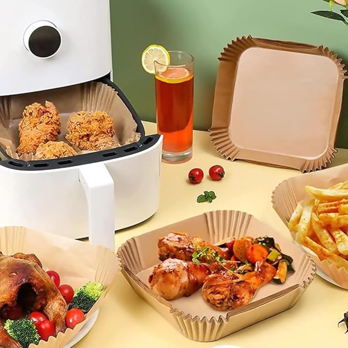 8'' Air Fryer Liners Disposable 100pcs - Non Stick Grease Proof Parchment Paper, Fits 5-8 Quart Baskets & Oven Baking