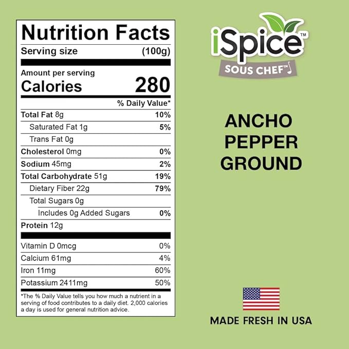 iSpice Ancho Chile Pepper Powder for Sauces, Stews, Meats Smoky Flavor made from pure dried chili pepper with no additives or agents Ancho Chili powder Spice is Gluten free and NON-GMO|5.3 Oz 150g