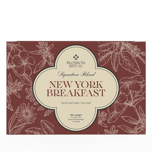 BLOSSOM RITUAL Newyork Breakfast – Strong & Smooth Black Tea with Caffeine – 20 Natural Based Pyramid Bags – Serve Upto 60 cups – Energizing Morning Tea Blend for Focus & Clarity – Resealable Zip Pouch| 2.65oz