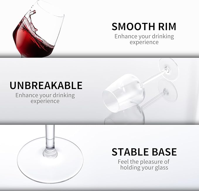 14-ounce Unbreakable Plastic Acrylic Stem Wine Glasses, set of 6-clear, Red or White Wine Glass, Dishwasher Safe, BPA Free (clear, Large)