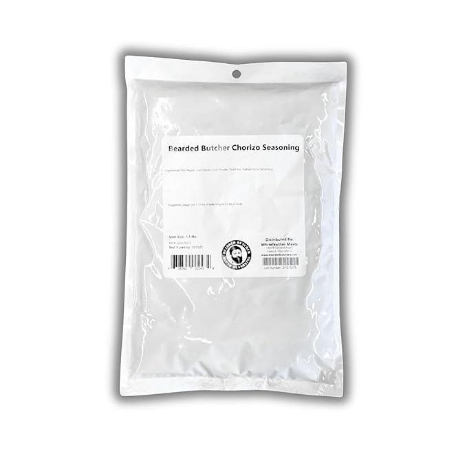 Bearded Butchers Chorizo Seasoning, 17.5oz ??For Up to 25 lbs of Meat ??Mild Chili Pepper, Garlic, and Spices for Chorizo Sausage, Bratwurst, Tacos, Fajitas ??No MSG, No Sugar