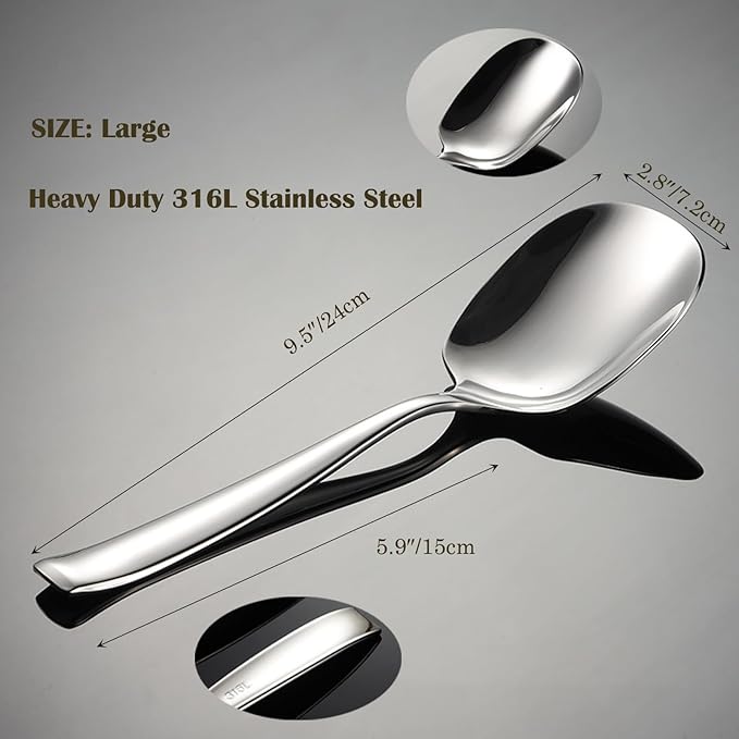 Large Serving Spoon, Premium 316L Stainless Steel Buffet Serving Spoon 9.5 Inch (1pack)
