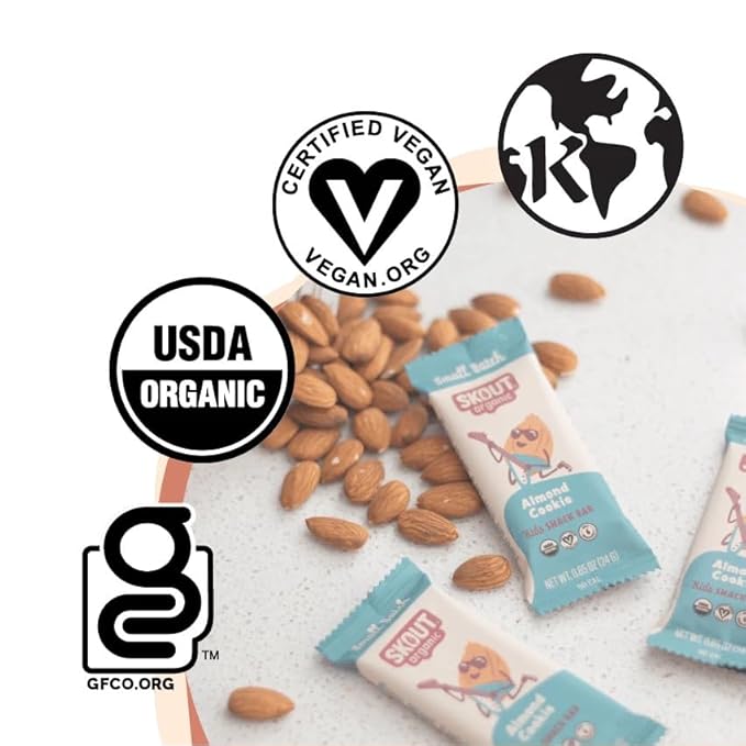 Skout Organic Almond Cookie Kids Snack Bars (18 Pack) | Organic Kids Snack Bars | School Snacks & Lunch Snacks | No Refined Sugar | Vegan & Paleo | Gluten, Dairy, and Grain Free