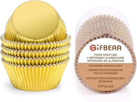 Gifbera Gold Foil Muffin Cupcake Liners/Baking Cups Standard Size, 100-Count