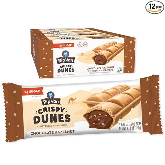Crispy Dunes Vegan Chocolate Hazelnut Wafer Sticks ??Low-Calorie Keto Snack with Hazelnut Cream Filling, 90 Calories, Non-GMO, Prebiotic Fiber - 12 Pack