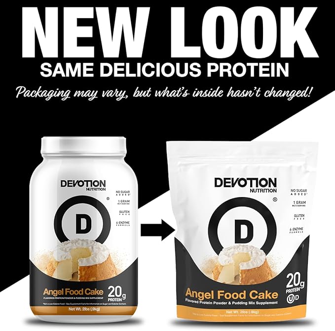 Devotion Nutrition Protein Powder Angel Food Cake ??20g Whey Isolate & Casein Protein Blend ??No Added Sugar, Low Carb, Gluten-Free, Keto-Friendly, 1g MCT, Kosher ??2lb Pouch