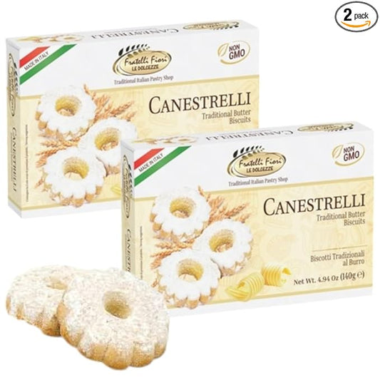Fratelli Fiori Canestrelli Gourmet Cookies - Authentic Italian Shortcrust Pastry Biscuits Dusting with Icing Sugar - Delicious Sweet Butter Cookies Ideal for Tea Time, Coffee Breaks & Gifting - 2 Pack