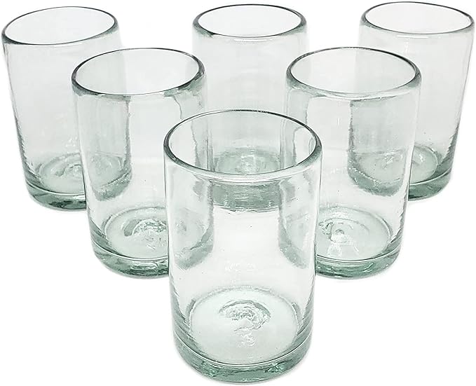 Clear Blown 9 oz Juice Glasses (set of 6) Mexican Handmade Glassware, Recycled Glass, Lead-free, Toxin-Free (Juice)