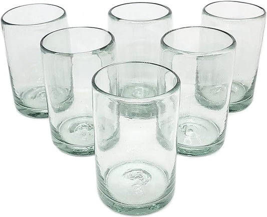 Clear Blown 9 oz Juice Glasses (set of 6) Mexican Handmade Glassware, Recycled Glass, Lead-free, Toxin-Free (Juice)