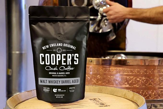 Single-Malt Whiskey Barrel Aged Coffee - Ground - Sumatra Beans Aged in Stout Whiskey Barrels -12 oz