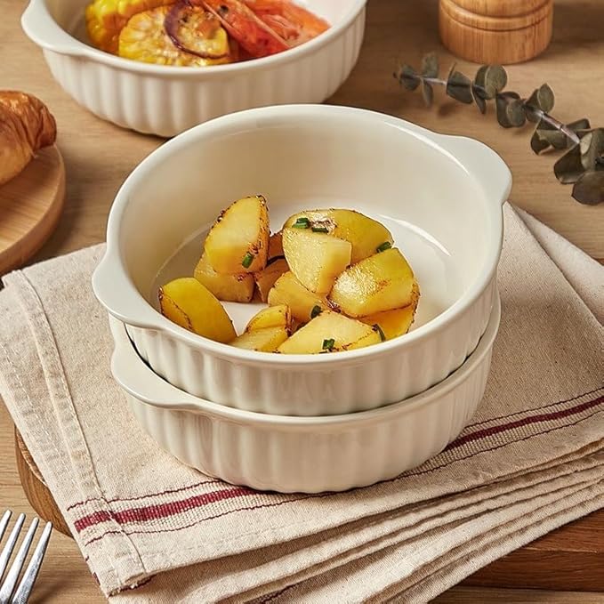 Kbotiques Casserole Dish Made of Scratch-Resistant Ceramic in White for Hot Air Fryer, for Preparing Lasagne, Soup, Tiramisu and More Fryer Accessories (8 Inches)