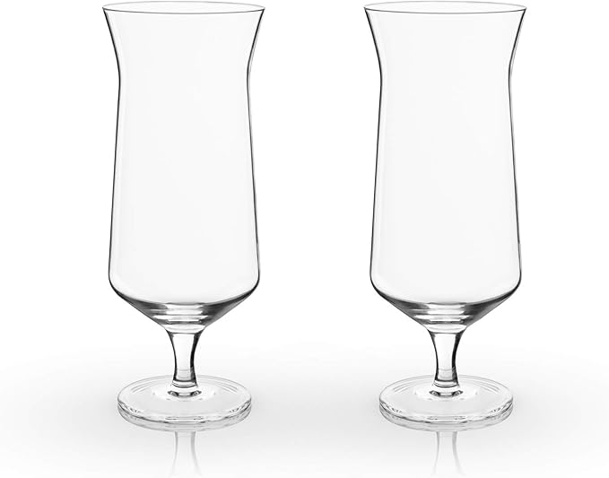 Viski Raye Hurricane Glasses, Perfect for Pina Coladas, Tropical Cocktail Glass, Crystal Glasses Gift set of 2, Clear, 14oz