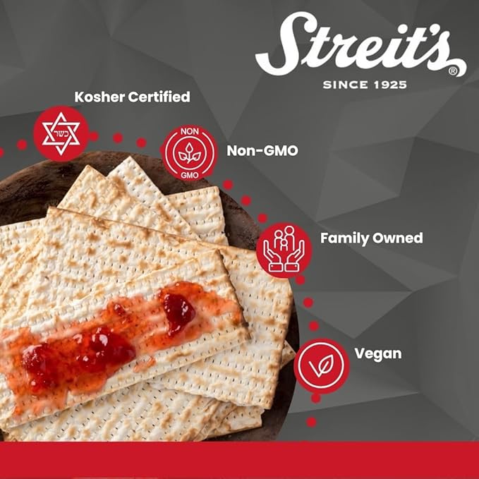 Streit's Lightly Salted Matzo - America's #1 Matzah, Thin & Crispy, Non-GMO, Low Fat, Vegan, Nut Free, Family Owned, Kosher Certified, Pair with Soups, Spreads & Salads (11oz, Pack of 3)