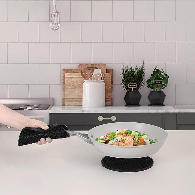 8PCS Oven Mitts and Pot Holders Sets - 480째F Heat Resistant Pot Holders and Oven Mitts, 14.5" Extra Long Silicone Oven Mitts for Cooking, Non-Slip Oven Mitt with Soft Cotton Lining, Black