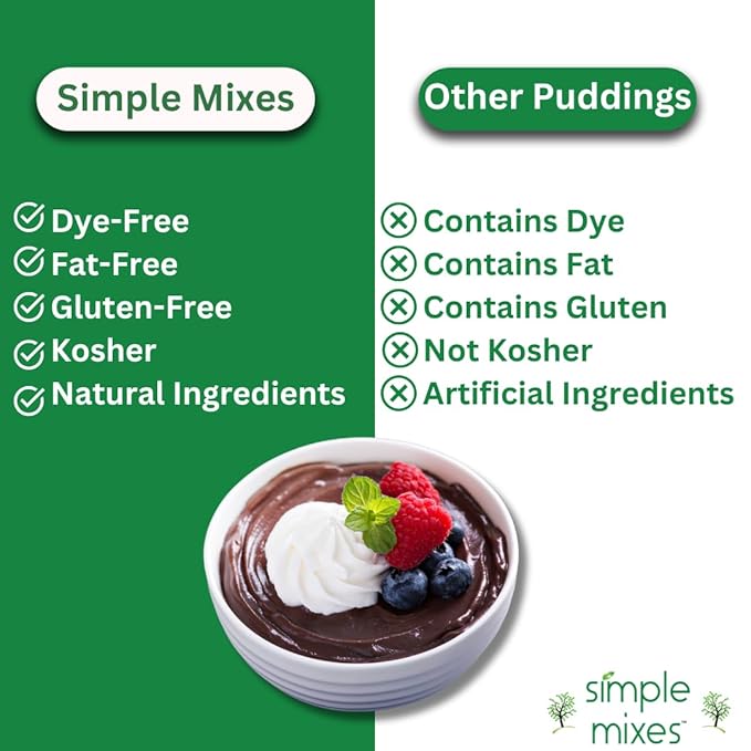 Simple Mixes Natural Instant Pudding & Pie Filling Mix, Healthy Snack, Chocolate, Gluten and Dye-Free, No Fat, or Lactose, Kosher, 6 Pack
