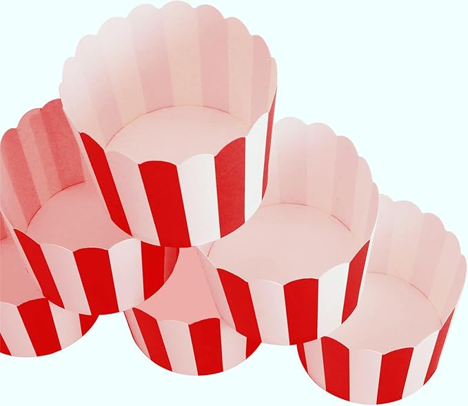 100 Pack Muffin Liners Baking Paper Cups Red and White Stripes Cupcake Liners Elegent Muffins Baking Cups Cupcake Wrappers for Birthday Parties, Weddings, Bottom Dia 2.36 Inch