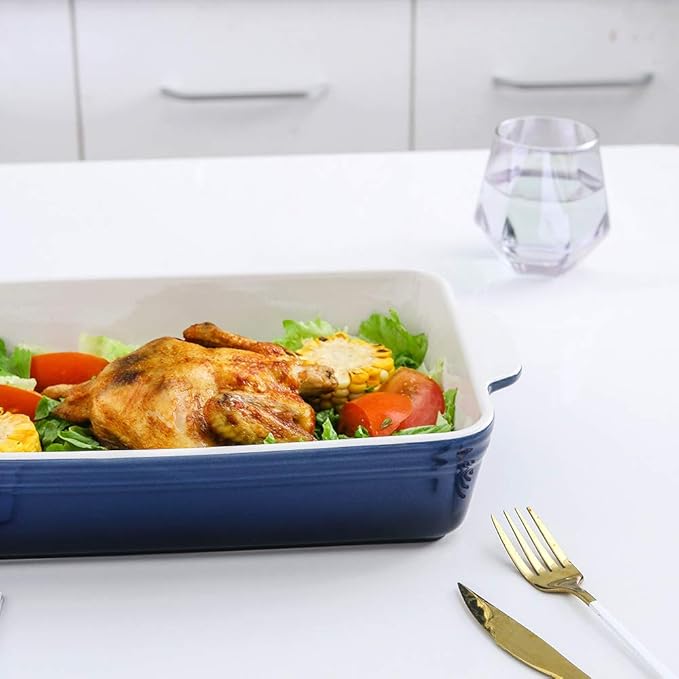 KOOV Bakeware Set, Ceramic Baking Dish Set, Rectangular Casserole Dish Set, lasagna Pan, Baking Pans Set for Cooking, Cake Dinner, Kitchen, 9 x 13 Inches, 3-Piece (Set of 3, Gradient Blue)