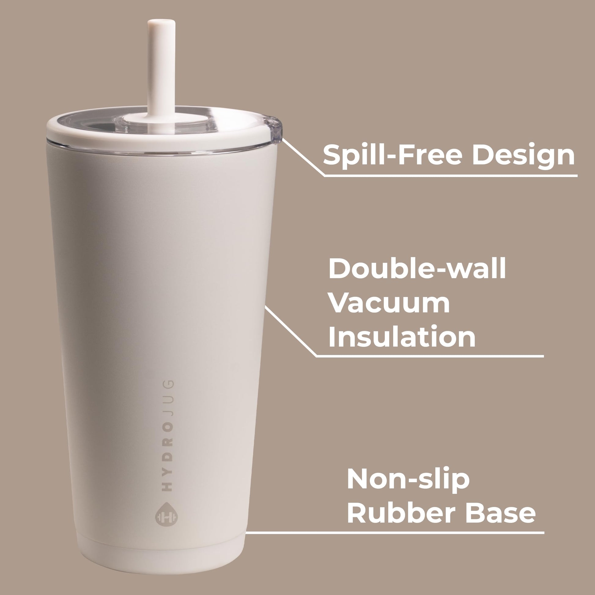 HydroJug Everyday Tumbler 20 oz, Ceramic-Lined Straw Cup, Linen