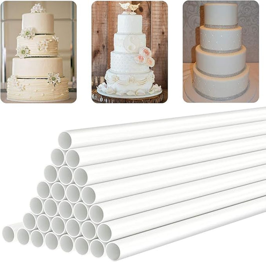 White Plastic Cake Dowel Rods for Tiered Cake Construction and Stacking Supporting Cake Round Dowels Straws with 0.4 Inch Diameter (12 Inch)