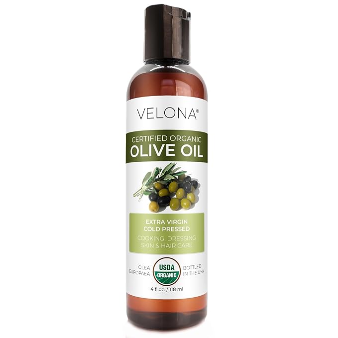 velona USDA Certified Organic Olive Oil - 4 Fl Oz | 100% Pure and Natural Carrier Oil | Extra Virgin, Unrefined, Cold Pressed | Cooking, Dressing, Face, Hair, Body & Skin Care | Use Today - Enjoy Results