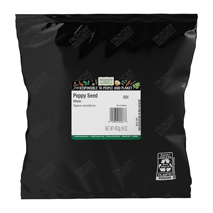Frontier Co-Op Whole Poppy Seeds, Bulk 1lb Bag - Black Poppy Seeds for Baking, Cooking, Salad Dressing - Certified Kosher, Non-Irradiated - 16oz