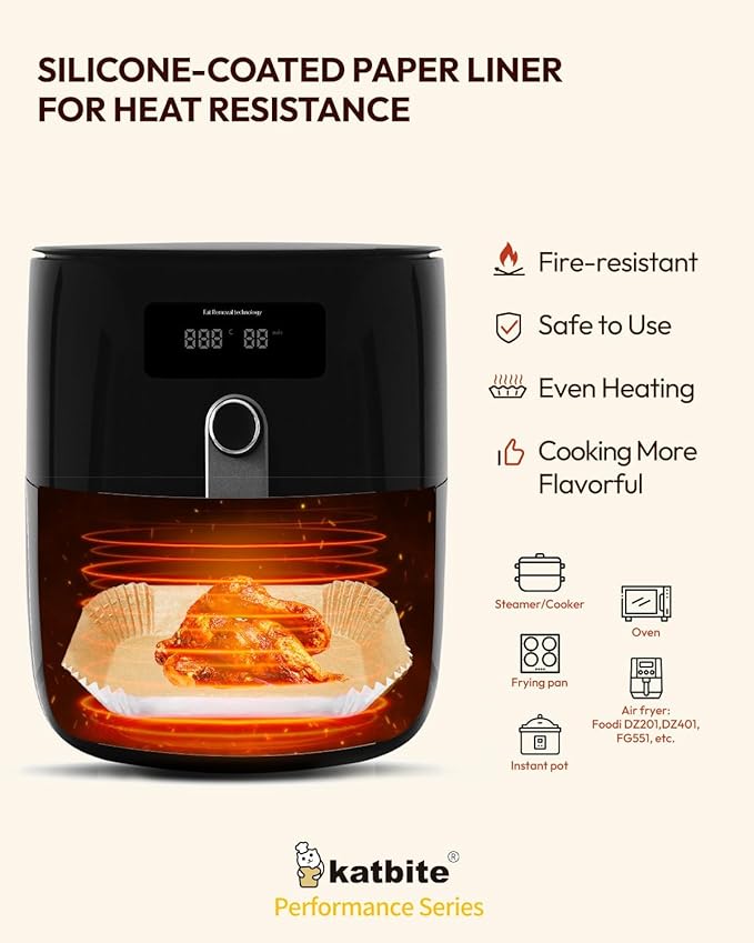 Katbite Rectangle Air Fryer Liners Disposable for Greasy Foods,8.6x5.5",Non-Stick Food-Grade Paper Inside &Reinforced Aluminum Outside,Airfryer Accessories for Dual Basket,Foodi DZ201,DZ401,DZ090