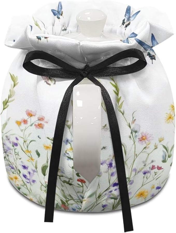 White Wildflower Tea Cozy Keep Warm Teapot Insulated for Halloween Day Insulated Teapot Cozy Kitchen Accessory Soft Teapot Dust Protector for Women