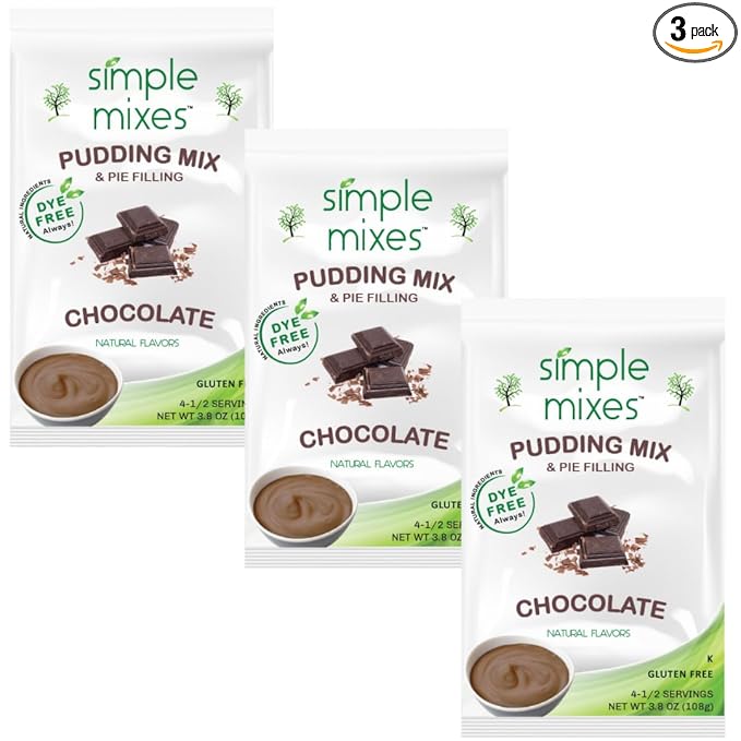 Simple Mixes Natural Instant Pudding & Pie Filling Mix, Healthy Snack, Chocolate, Gluten and Dye-Free, No Fat, or Lactose, Kosher, 3 Pack