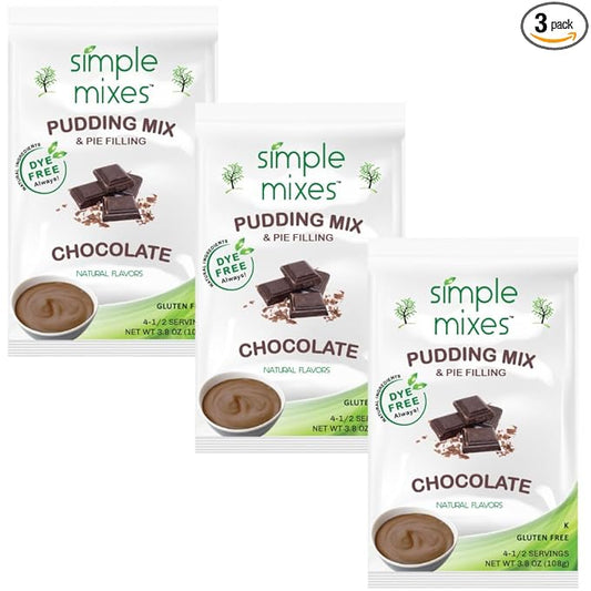 Simple Mixes Natural Instant Pudding & Pie Filling Mix, Healthy Snack, Chocolate, Gluten and Dye-Free, No Fat, or Lactose, Kosher, 3 Pack