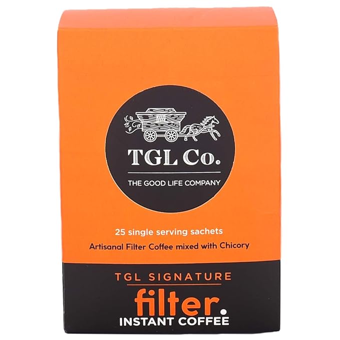 TGL Co. Signature Instant Filter Coffee Sticks (25 Sachets | Pack of 1) |Travel Friendly | Medium Roast-Chicory Blend Strong Coffee | No Artificial Flavour - 50 gm / 1.76oz