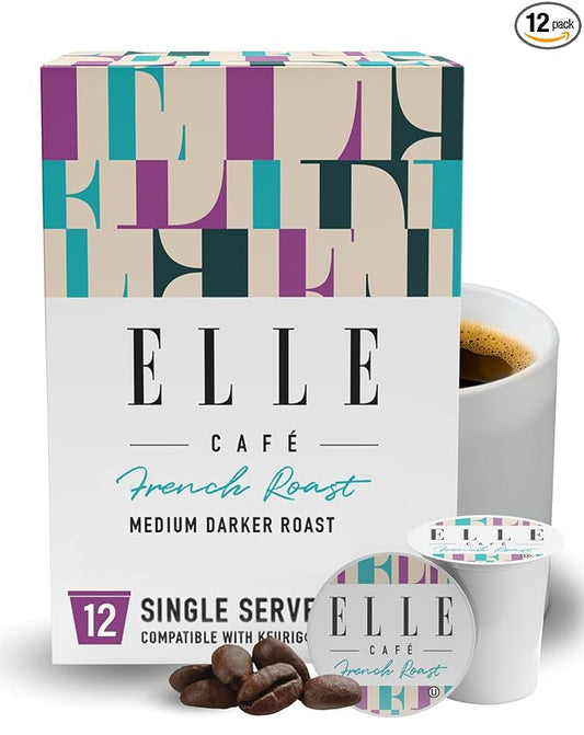 ELLE Café© French Roast K-Cup Pods - 12 Count - 100% Arabica Coffee, Flavor Medium Dark Roast - Single-Serve Coffee Pods