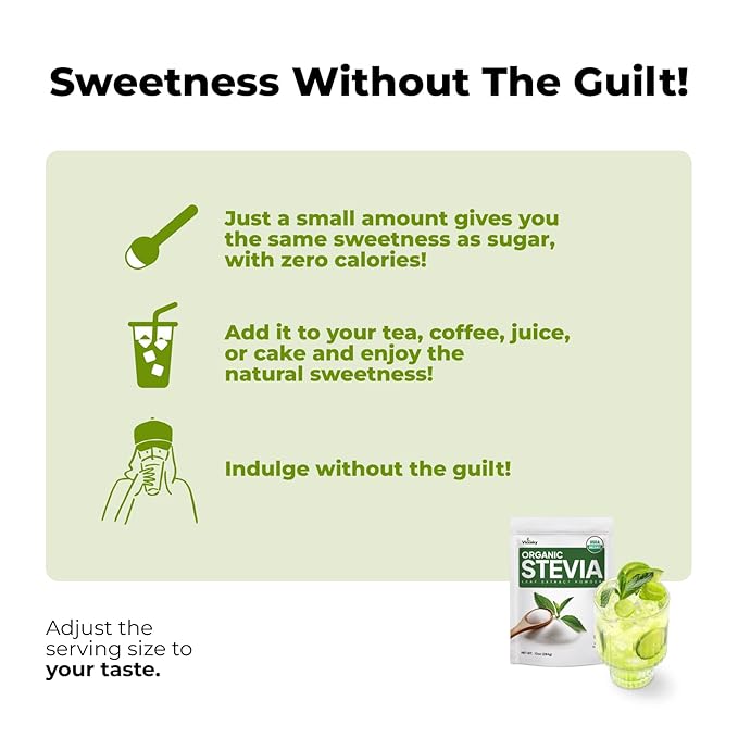 Viccoky Organic Stevia Powder, Pure Stevia Extract Powder, Sugar-Free & 0 Calories, No Additives
