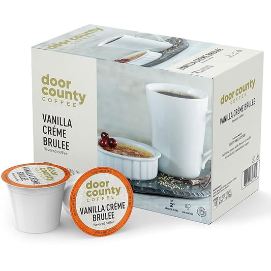 Door County Coffee - Vanilla Creme Brulee, Vanilla and Cream Flavored Ground Coffee - Medium Roast, Single Serve Cups ??10 Count
