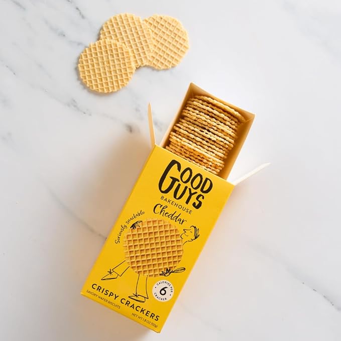NEW! Good Guys Cheddar Crackers | Low Calorie Snacks |Tasty, Crispy, Healthy Cheese Crackers | 39 Biscuits Per Pack. Non-GMO | 8 Packs