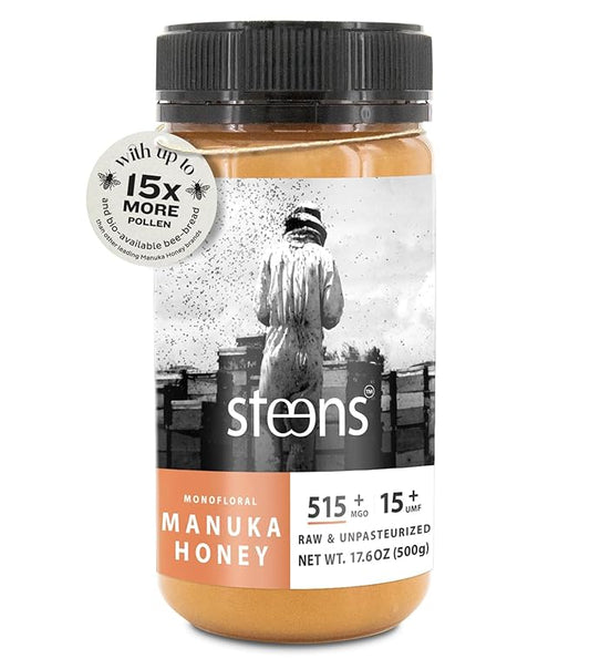 Steens Manuka Honey - MGO 515+ - Pure & Raw 100% Certified UMF 15+ Manuka Honey - Bottled and Sealed in New Zealand 17.6 oz