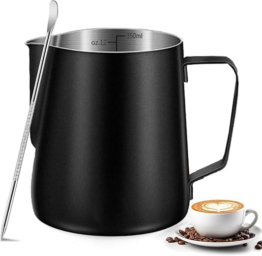 Milk Frothing Pitcher, 350ml/600ml (12oz/20oz) Milk Frother Cup Stainless Steel Jug Steaming Pitcher, Milk Coffee Cappuccino Latte Art Barista Steam Pitchers Milk Jug Cup with Decorating Pen
