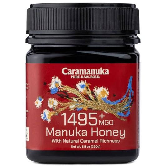 Caramanuka Manuka Honey MGO 1495+ / 100% Raw, Pure, Unfiltered & Unpasteurized, 3rd Party Tested, Ultra-Potent, Glyphosate-Free, Australian Premium Manuka Honey