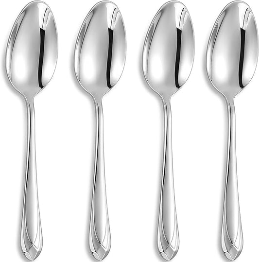 KEAWELL Premium Astra 4-Piece 9 inch Spoon Set ??Mirror-Finished 18/10 Stainless Steel with Diamond-Faceted Handles Dishwasher Safe for Modern Dining (4, Serving Spoons)