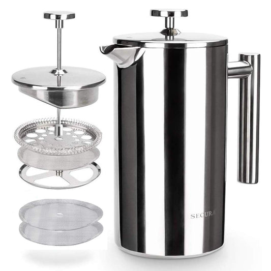 Secura French Press Coffee Maker, 304 Grade Stainless Steel Insulated Coffee Press with 2 Extra