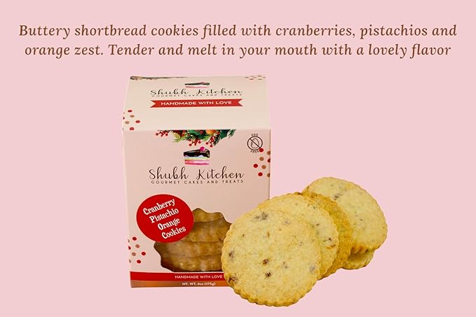 Cranberry Pistachio Orange Cookies- Holiday Gourmet Cookies, 100% Egg-Free & Vegetarian, Handmade Bakery-Style with Real Butter & Orange Zest, No Preservatives, 6 oz Pack Festive & Delicious Gift