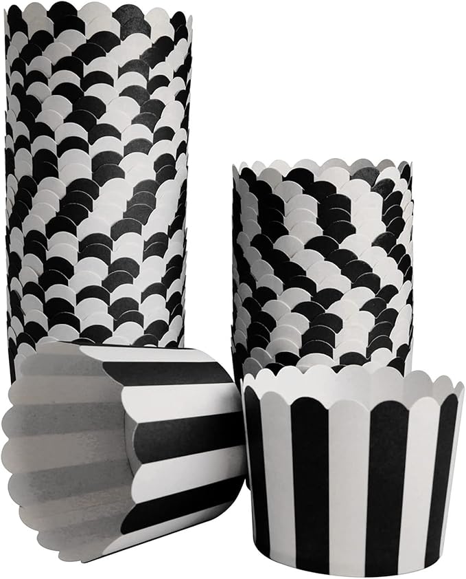 50 Pack Muffin Liners Baking Paper Cups Black and White Stripes Cupcake Liners Elegent Muffins Baking Cups Cupcake Wrappers for Birthday Parties, Weddings, Bottom Dia 2.36 Inch